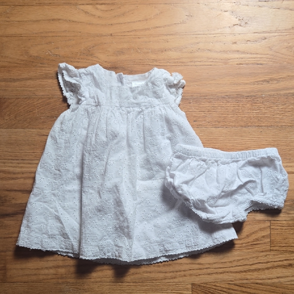 Nordstrom white eyelet lace 6 months baby dress, bloomers
